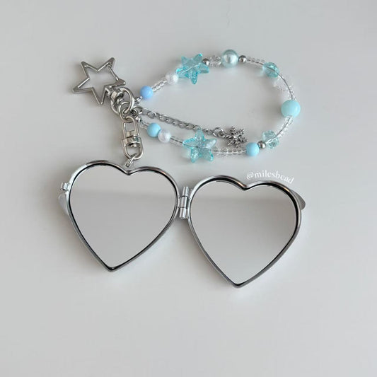 Custom Double-Sided Mirror Keychain — Personalized Resin Photo & Beaded Strap
