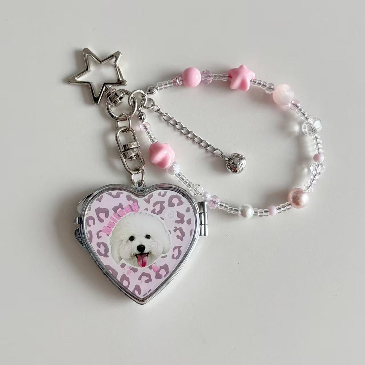 Custom Double-Sided Mirror Keychain — Personalized Resin Photo & Beaded Strap