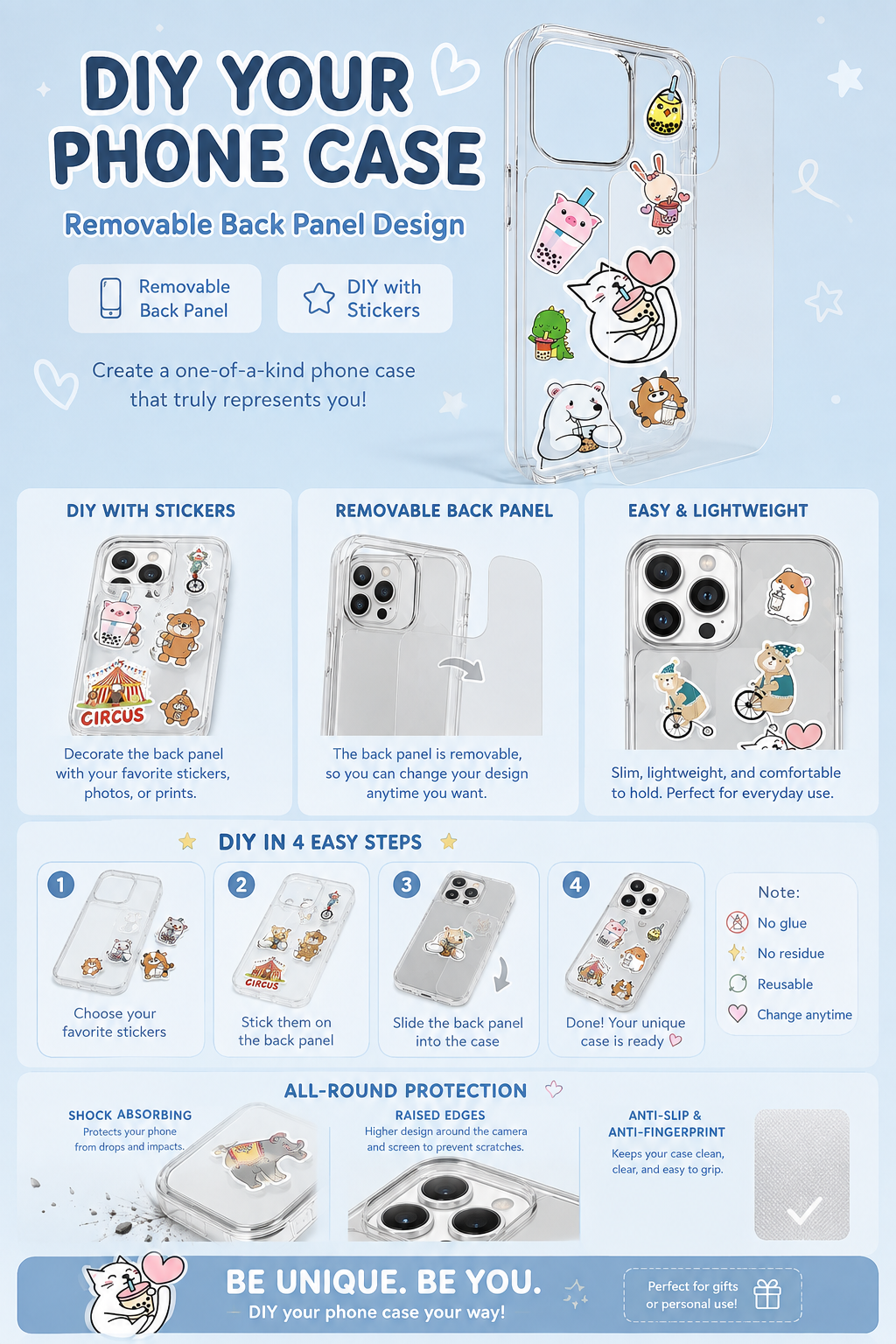 DIY Photo & Sticker Phone Case | Detachable Back Panel