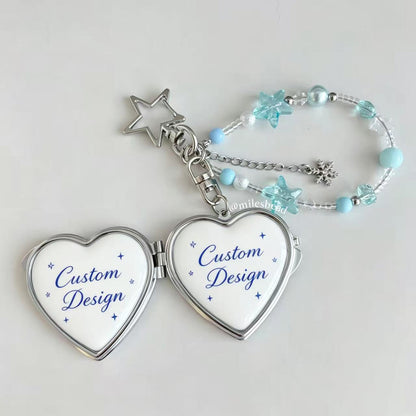 Custom Double-Sided Mirror Keychain — Personalized Resin Photo & Beaded Strap
