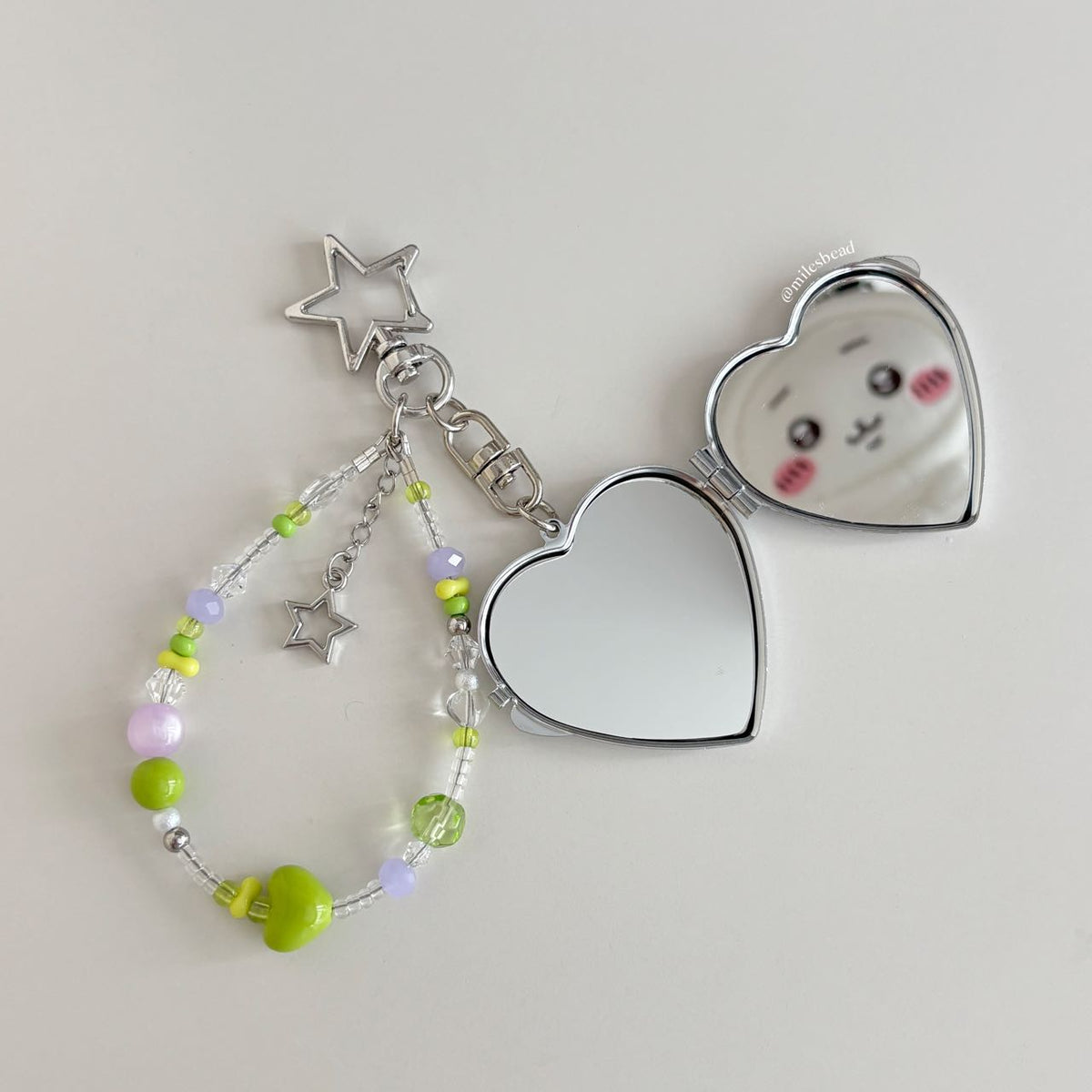 Custom Double-Sided Mirror Keychain — Personalized Resin Photo & Beaded Strap