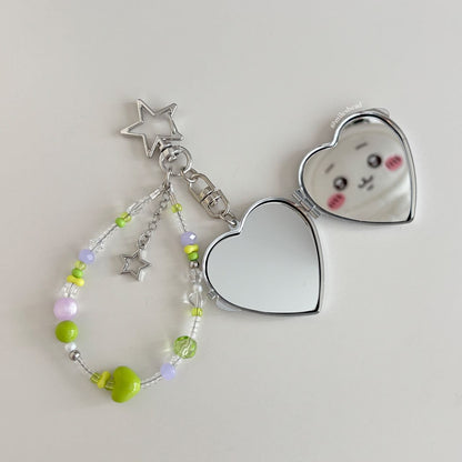 Custom Double-Sided Mirror Keychain — Personalized Resin Photo & Beaded Strap