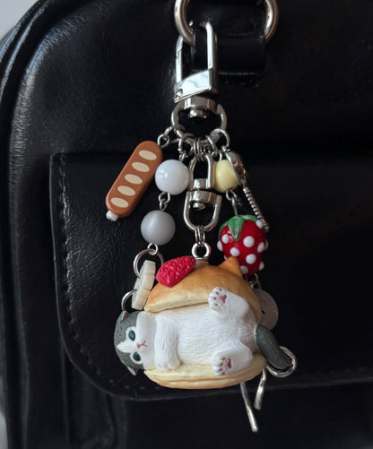 Cute Bread Cat Character Keychain