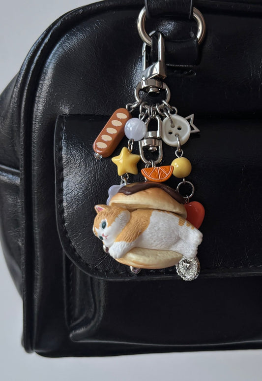 Cute Bread Cat Character Keychain
